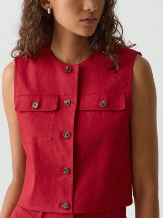 Theory Jackets & Blazers - NWT Theory Women's Red Button-Front Sleeveless ‘Trucker Vest’ size 10